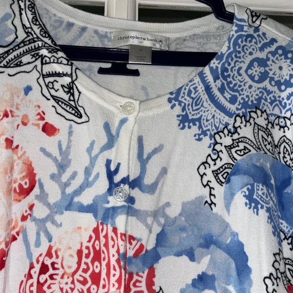 Christopher & Banks Unique Sea-life Print Cardigan Lightweight Sz M cotton - Picture 3 of 14